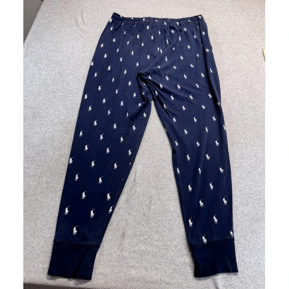 Polo Ralph Lauren Men's Navy Pony Print Pajama Lounge Pants Cotton Size Large